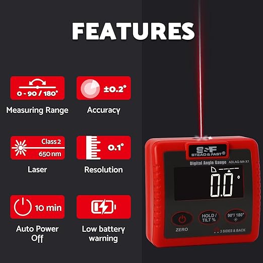 S&F STEAD & FAST Digital Angle Finder Magnetic with 4 Surface Magnets, Large LCD Display Digital Inclinometer, Magnetic Angle Gauge for Table Saw, Woodworking