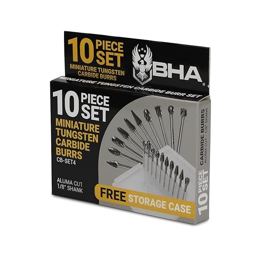BHA Tungsten Carbide Burr Die Grinder Rotary Tool Bit Set for Aluminum and Other Non Ferrous Material Engraving and Precision Work, Aluma Cut with 1/8” Shank - 10 Pieces