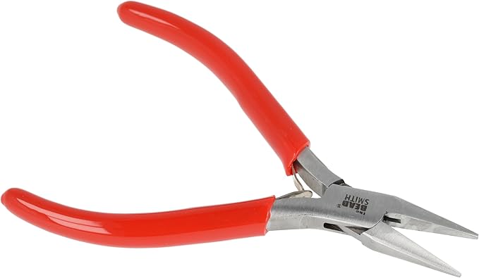 The Beadsmith Slim Line Chain Nose Pliers, 4.75 inches (120mm) with Polished Steel Head, red PVC Comfort Grip Handle with Double-Leaf Spring, Tool for Jewelry Making
