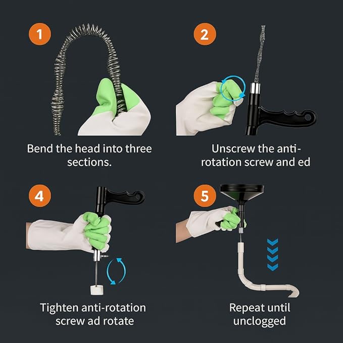Musbus 25 FT Drain Snake Hair Drain Clog Remover, Plumbing Clogged Cleaner Tools for Toilet/Shower Sink/Bathtub, Gunk Removal Auger Declogger, Bathroom Unclog Plumbers Tool, Bath Tub Unclogger Snakes