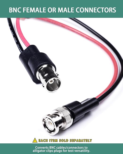 BNC Test Leads, BNC (F) to Alligator Clip, Test Lead Breakout Cable for Multimeter, 5A Current Rating, 1 Pack