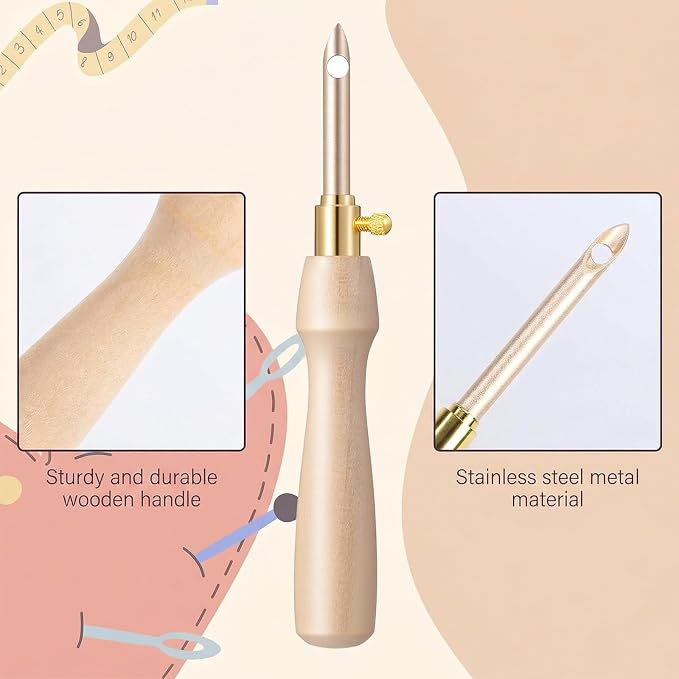 12PCS Punch Needle Kit, Adjustable Punch Needle Tool, Wooden Handle Embroidery - Image 3