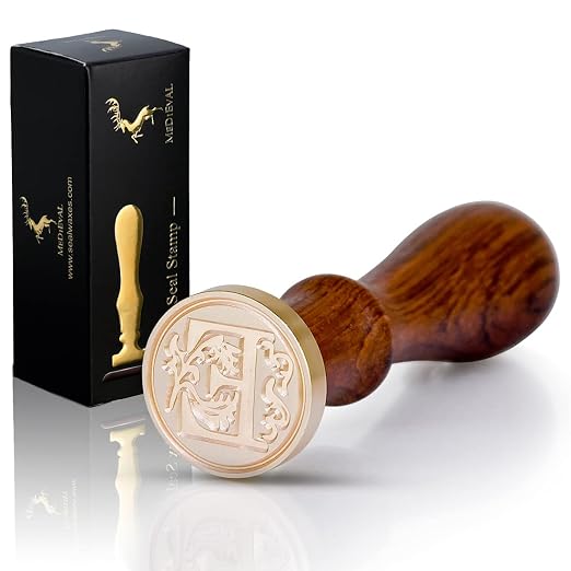 Medieval Initial Alphabet Wax Seal Stamp, Brass Head Wooden Handle, - Image 6