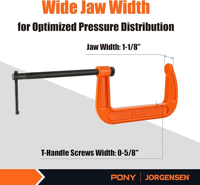 Pony 6-in C-Clamp Set, Clamps for Woodworking,1000lbs Load Limit, 2660 C-Clamp, Ideal for most DIY, Woodworking and Household Clamping Projects-2 Pack