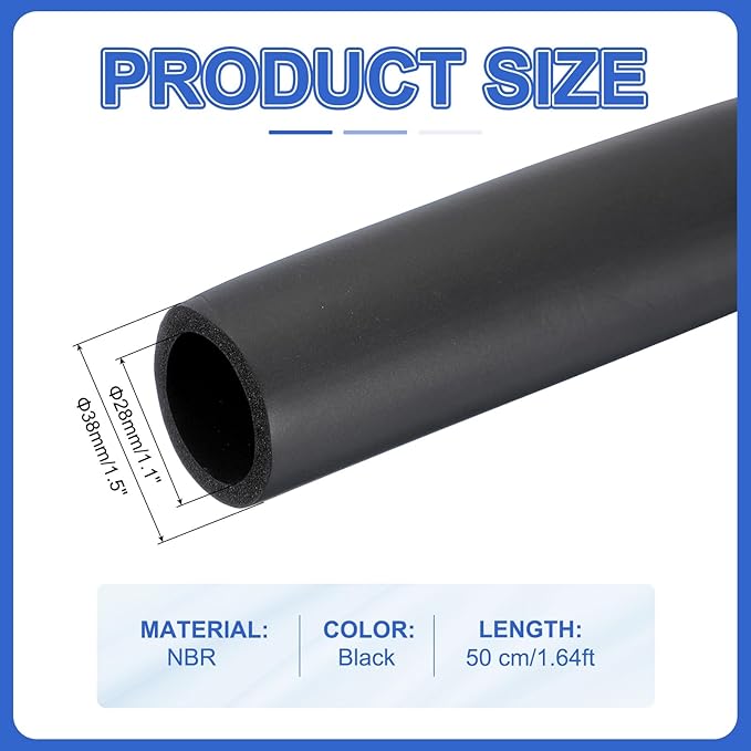 uxcell Pipe Insulation Tube Foam, 1-1/8" ID x 3/16" Thick x 1.64ft Foam Pipe Cover Non-Slip Hollow Tubing Guitar Air Conditioner Stand Fitness Equipment Handles, Black