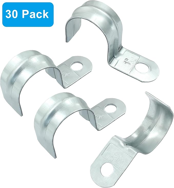Biaungdo 30 Pcs M32 Rigid Pipe Strap, 1-1/4 Inch Zinc Plated Steel One Hole Strap Bracket Pipe Clamps Heavy Duty Conduit Clamps Tension Tube Clip Cable Clamp Hanger for Conduit, Pipe Fixing