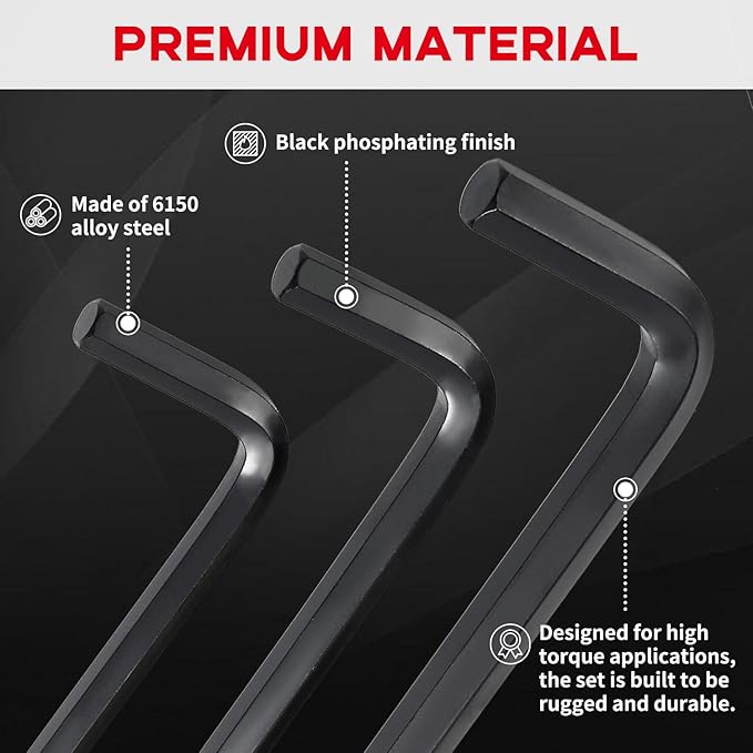 30 PCS Hex Head Key Allen Wrench Tool Set Organizer Kit Alloy Steel L Shape Black Metric (0.7-10 mm) SAE (0.028"-3/8") Standard In Storage Case Long Short Arm