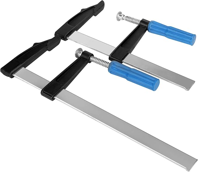 HOZEON 4 Pack Steel Bar Clamps Set, 12 & 8 Inch Medium Duty F Clamps Set with Ergonomic Grip and Pad Protector for DIY Carpentry Woodworking