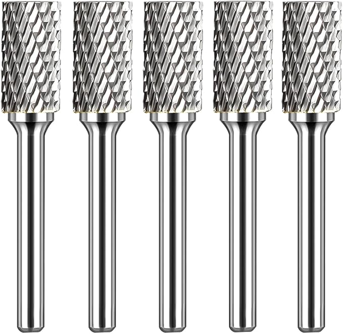 Carbide Burr Set 1/4" Shank SA-3 Die Grinder Bits Tungsten Double Cut Burr Bits (3/8" Cutter Dia X 0.86" Cutter Length) for Die Grinder Kits Metal Grinding Drilling Polishing (5pcs)