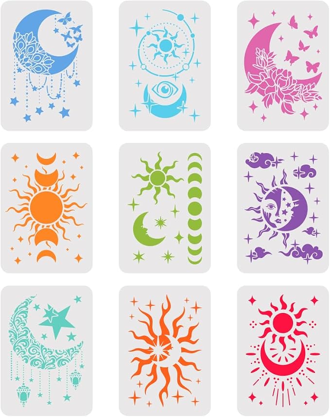 INFUNLY 9PCS/Set Sun Moon Wall Stencils - Image 7