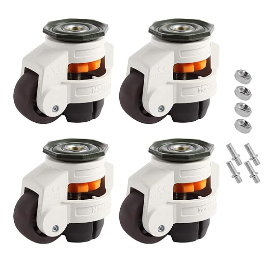 Skelang 4 Pcs Stem Leveling Machine Casters with Nylon Wheel, Retractable Workbench Caster, Loading Capacity 2200 Lbs