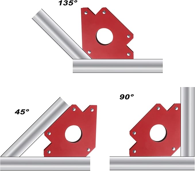 HARFINGTON 2pcs Welding Magnets 77.16 lbs Magnetic Welding Clamp Holder Iron Spray Paint Arrow-Shaped Tool 45, 90, 135 Degree with Center Hole for Fixed Angles, Red
