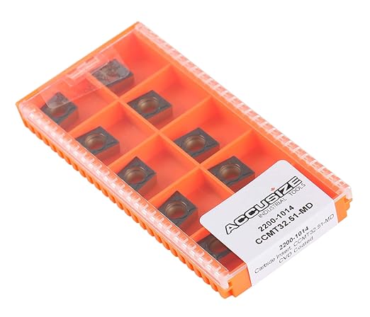 Accusize Industrial Tools Ccmt32.51-P3 Cvd Coated Carbide Inserts, 10 Pcs/Box, Black and Yellow, 2200-1014