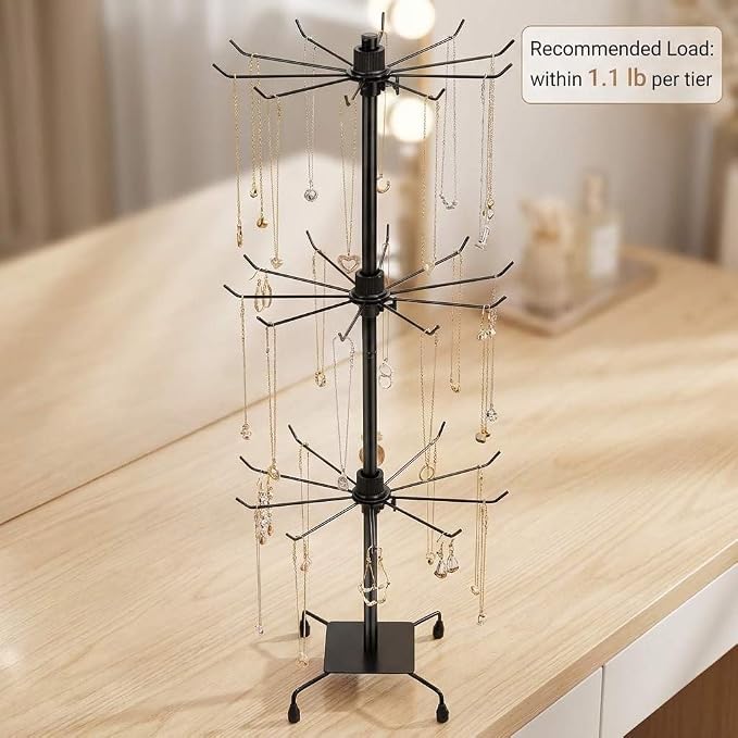 QWORK 3-Tier Rotating Metal Jewelry Display Stand – Adjustable Tabletop Holder - Image 7