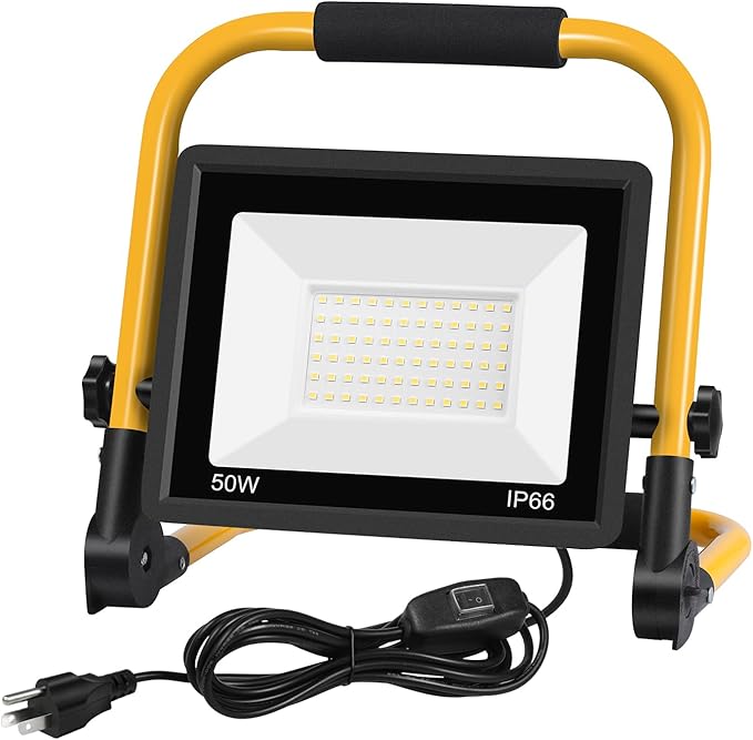 50W 5600LM LED Work Light with 16.5FT Cord, IP66 Waterproof, Portable Flood Light for Construction, Workshop, Garage, and Outdoor Use