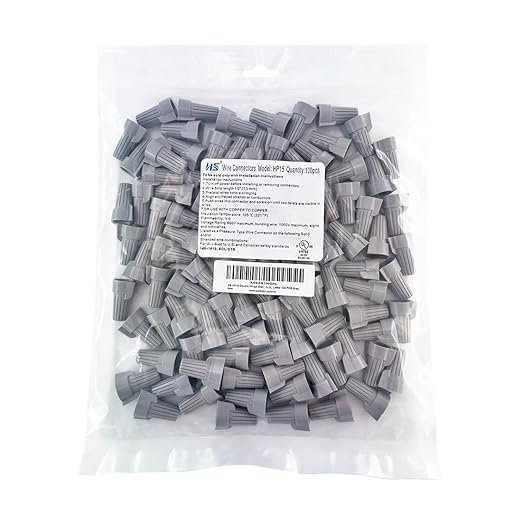 UL Listed Grey Winged Electrical Wire End Connectors Caps Bulk 100 Pack Large Twist-on Wire Connectors Nuts 18-8 AWG,HS P15 Type Screw Terminals