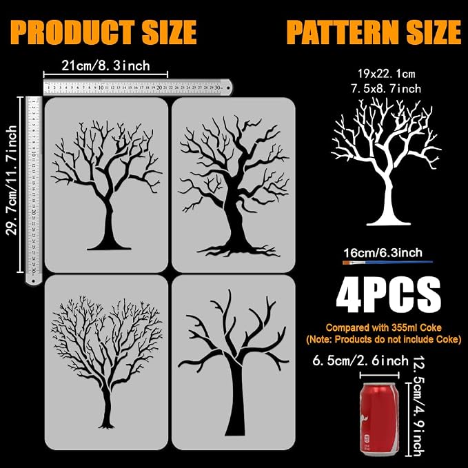FINGERINSPIRE 4Pcs Tree Branches Painting Stencil - Image 2