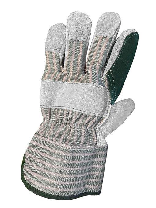 Galeton 2414-L Heavy Shoulder Leather Double Palm Gloves, Safety Cuff, Large, Green Stripe (Pack of 12)