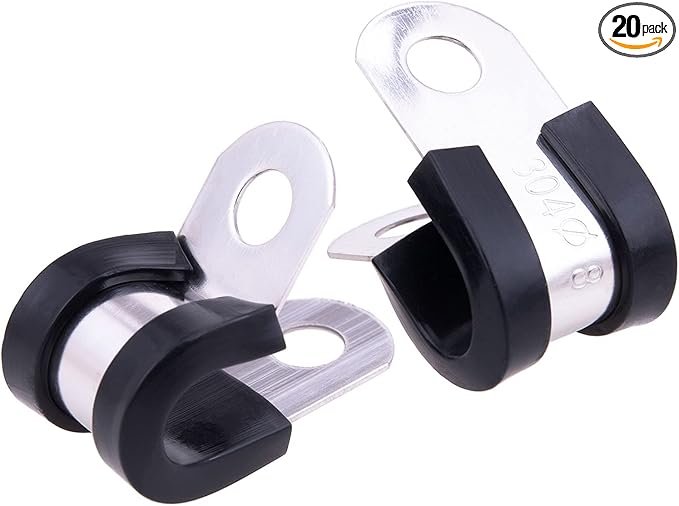 HOLYBEAR 5/16 Inch Stainless Steel Cable Clamp, Rubber Insulated Metal Conduit Wire Holder Strap Clips for Pipe, Tube, Hose Bracket (8mm, 20pcs)