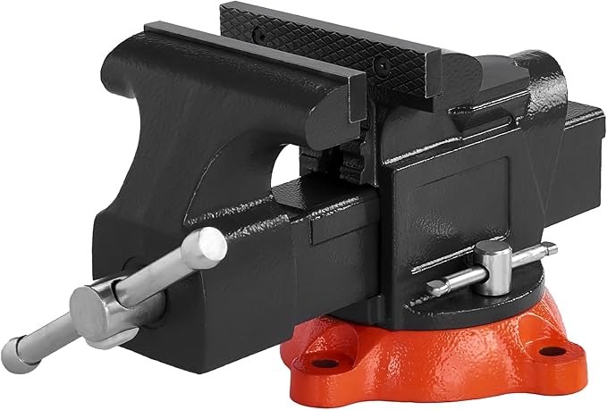 VEVOR Bench Vise, 5" Jaw Width, 5" Max Jaw Opening Multipurpose Vise with 360° Swivel Locking Base, 2.8" Throat Depth, Heavy Duty Ductile Iron Workbench Vise with Anvil, for Clamping Round Pipes