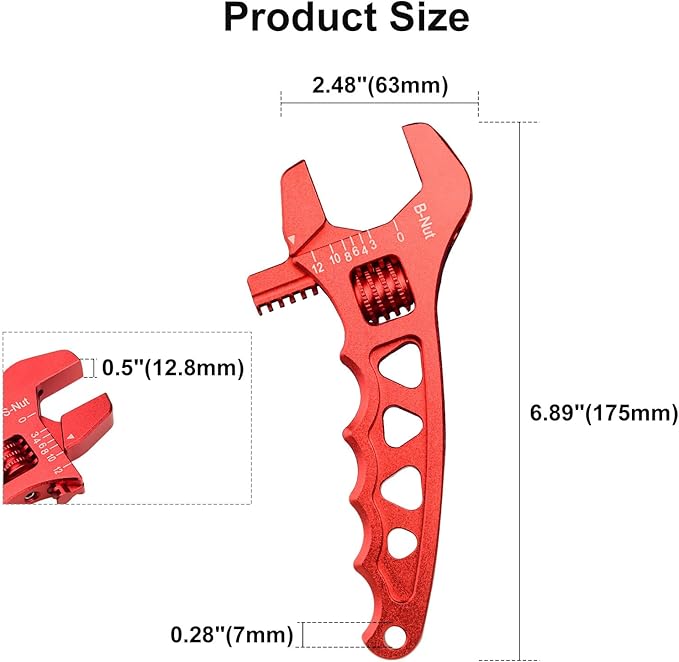 Adjustable 3AN-12AN Adjustable Wrench Spanner Lightweight for AN Hose Fitting Aluminum Red