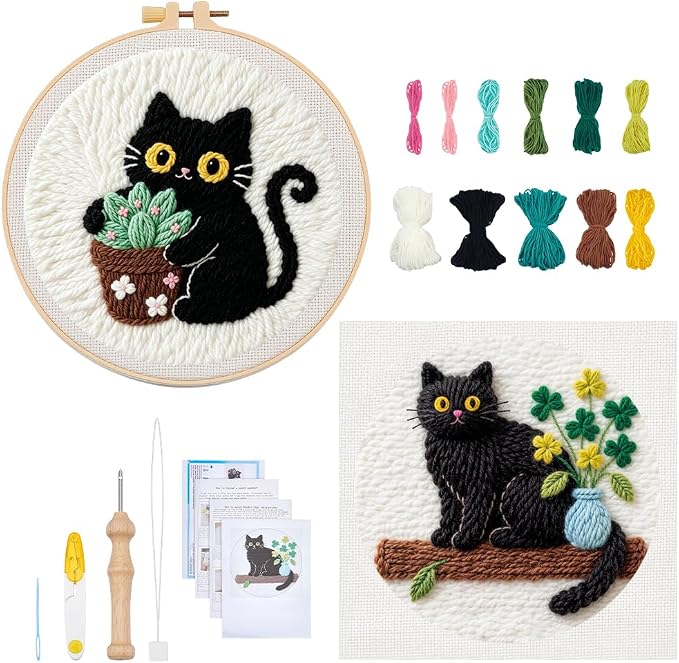 BEUNITONE 2PCS Cat Punch Needle Kit by BEUNITONE