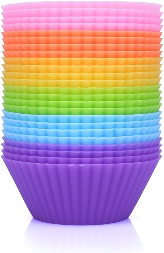 Mini Silicone Muffin Cups, 24 Pack Reusable Cupcake Molds, Plum Blossom | - Image 2