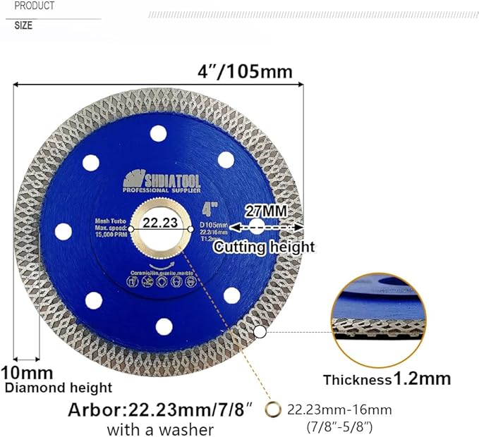 SHDIATOOL 4-Inch Diamond Saw Blade (2-Pack) for Porcelain Tile, Ceramic, Granite, Marble, and Brick – Super Thin X Turbo Segments for Fast, Chip-Free Cutting, Reinforced Core for Stability