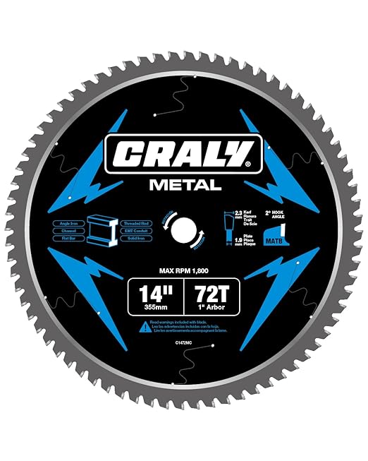 CRALY 14 Inch 72 Teeth Steel and Ferrous Metal Cutting Circular Saw Blade, 1 Inch Arbor, Thin Kerf, Professional Carbide Tipped Blade for Angle Iron, Threaded Rod, EMT Conduit(C1472MC)