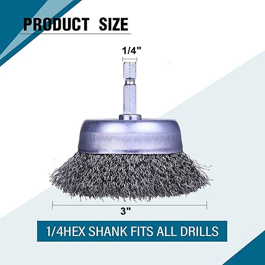 5 Pack Wire Cup Brush for Drill, Wire Brush for Drill 1/4 Inch Hex Shank, 0.012 Inch Coarse Carbon Steel- 3 Inch Wire Brush Drill Attachment