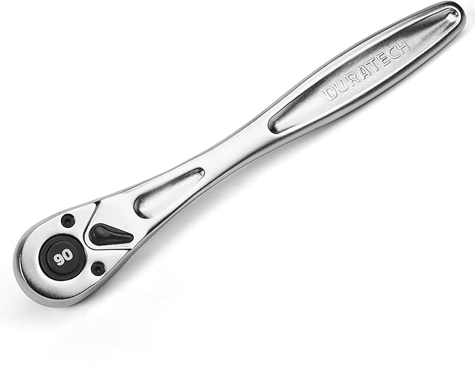 DURATECH 3/8 Inch Drive Ratchet Handle, Ratchet Socket Wrench, 90 Tooth, 8-3/8 Inch Length, Heavy Duty, Professional Ratchets, Quick-release Reversible, Premium Chrome Alloy Made, Polish Chrome Finish