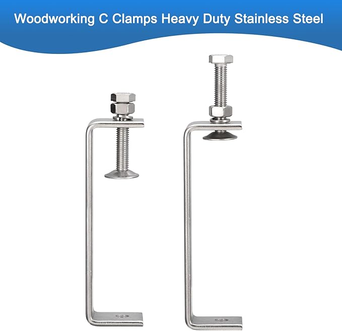 2 Pack 304 Stainless Steel C Clamps with 120mm/4.72" Stable Wide Jaw Opening Tiger Clamp for Woodworking Welding Construction Household Mount