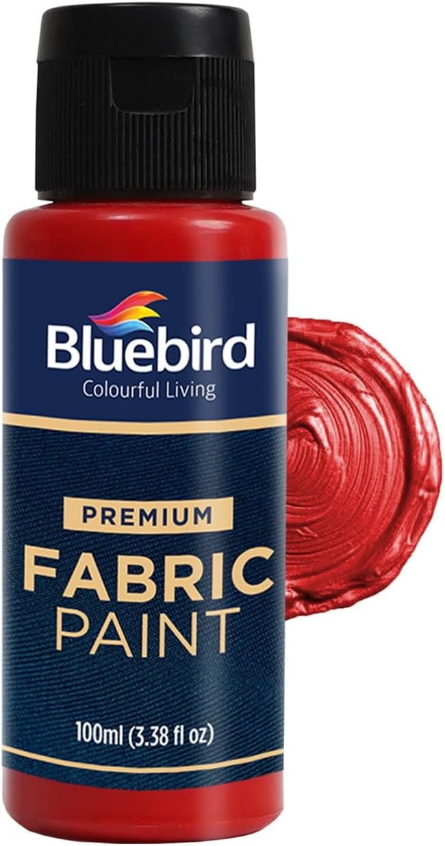 BLUEBIRD Fabric Paint, Vermilion Red, 3.4 Fl Oz, Permanent Fabric Paints by BluebirdArts