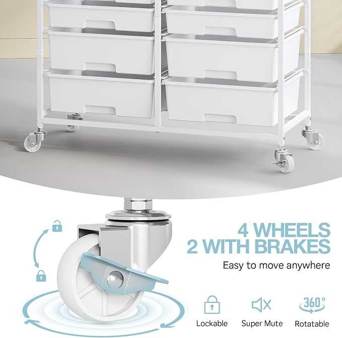Rolling Storage Cart with 12 Drawers, Wooden Tabletop Utility Cart - Image 4