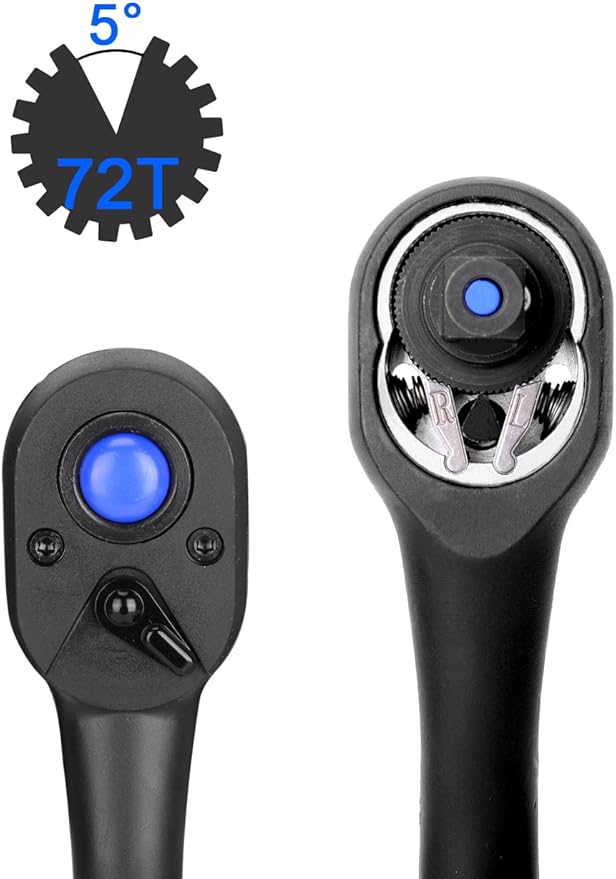 3-Piece Ratchet Set 1/2" 3/8" 1/4-Inch Drive Socket Wrench Quick-Release Composite Offset Handle Reversible Gear Spanner for Gift 72-Tooth
