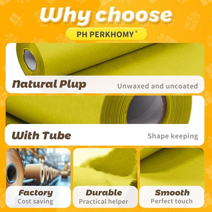PerkHomy Lemon Yellow Kraft Paper Roll 17.5" x 760" - Image 6