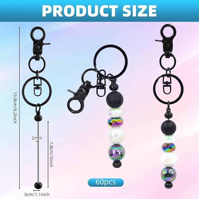 60 Pcs Beadable Keychains Bulk Kit – DIY Keychain Making Supplies - Image 2