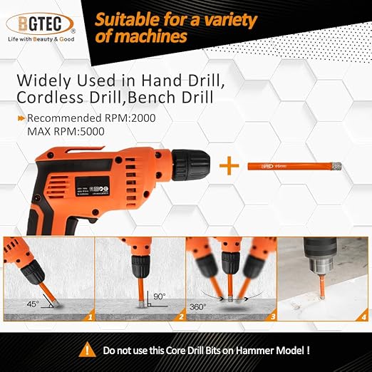 Dry Diamond Drill Bit Set,BGTEC 10pcs 5/16" 8mm Hole Saw for Granite,Marble,Masonry, Concrete, Tile/Ceramic, Glass, Hard Plastic,Vacuum Brazed Diamond Core Drill Bit Kit