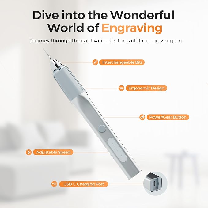 Portable Cordless Engraving Pen, Rechargeable Engraver Pen for Artists & DIYers, Engraving 60+ Surfaces, Free 7 Bits, Beginner Friendly Etching Tool for Customization Metal Wood Glass Plastic