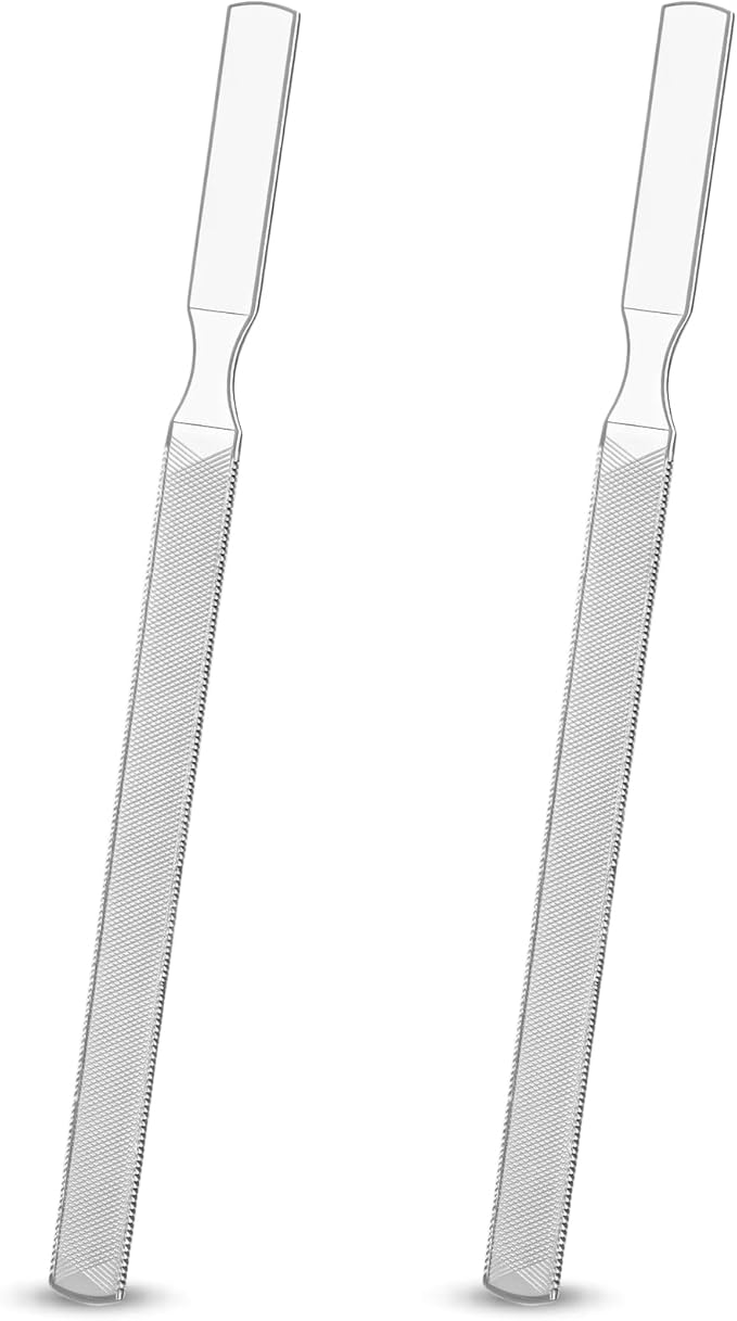 2 Pcs Stainless Steel Toenail File for Thick Nails, 4-Sided Design Toe Nail File 7.1 inch Durable Long Filer Fingernail Filing Nail Care Tool for Men Women
