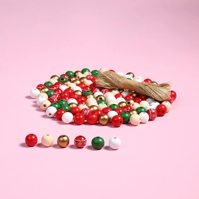 240PCS Colorful Round Wooden Christmas Beads - Image 2