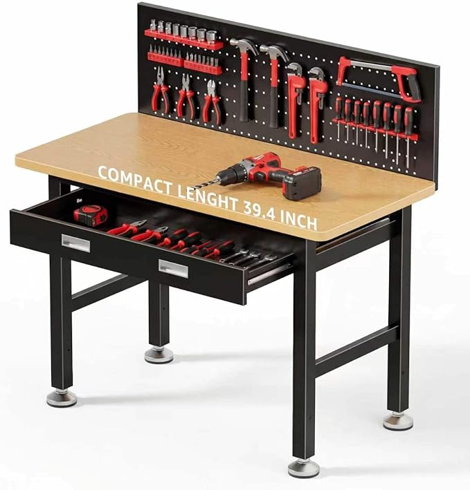 39.4" Workbench with Drawer and Pegboard by Unknown