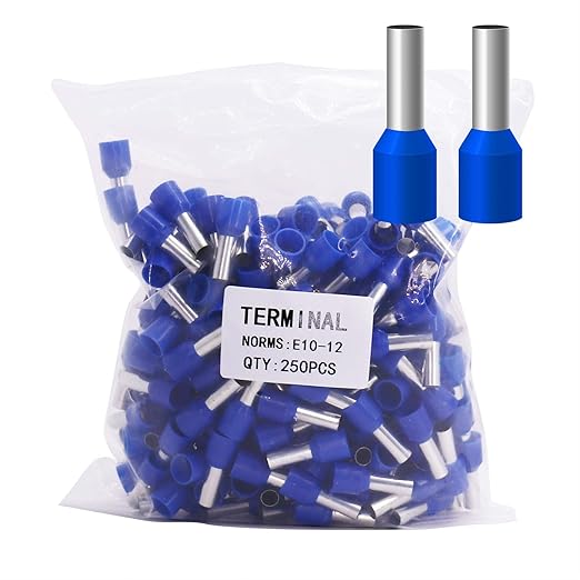 Fidioto 8AWG Wire Ferrule, 250pcs 8AWG Blue Terminal Connector Wire Insulated Cord Pin Ends Terminals for Electric, Industrial, Chemical Industry, Power Control System, etc.
