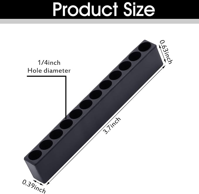Kigley 20 Pcs 12 Holes Hex Shank Bit Holder Screwdriver Head Drill Bit Organizer Plastic Storage Case Fit for 1/4 Inch Hex Shank (Black)