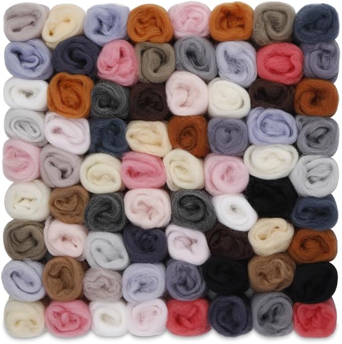 Mayboos 72 Pcs Needle Felting Wool, 24 Colors 7.6 oz Wool Roving Yarn, Fiber by Mayboos