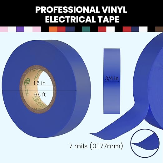 Lichamp 20-Pack Colored Electrical Tape Waterproof, 3/4 in x 66ft, Industrial Grade UL/CSA Listed High Temp Electrical Tape Colors Electric Super Vinyl, 2075C1