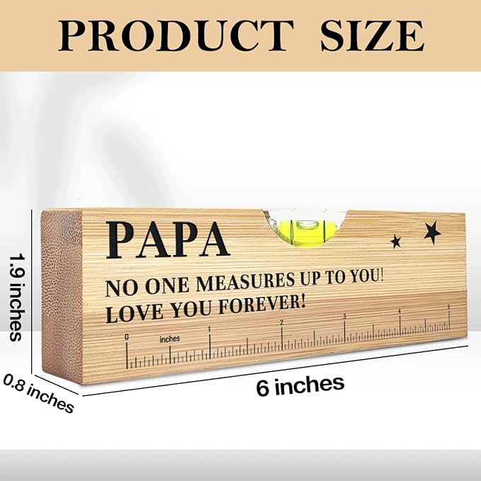 Fathers Day Birthday Gifts for Papa Dad from Daughter Son Wife Wooden Spirit Level Valentines Christmas Thank You Gifts Ideas for Daddy New Dad Grandpa Papa