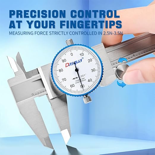 Dasqua Double Shock-Proof Dial Caliper Pro Monoblock High Precision with 0-8" Range,Accuracy of ±0.001'',1332-4115-A