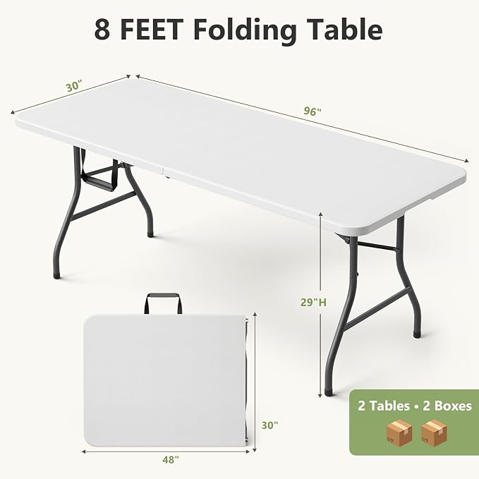 Folding Table 2 Pack, 8 FT Foldable Plastic Table - Image 3