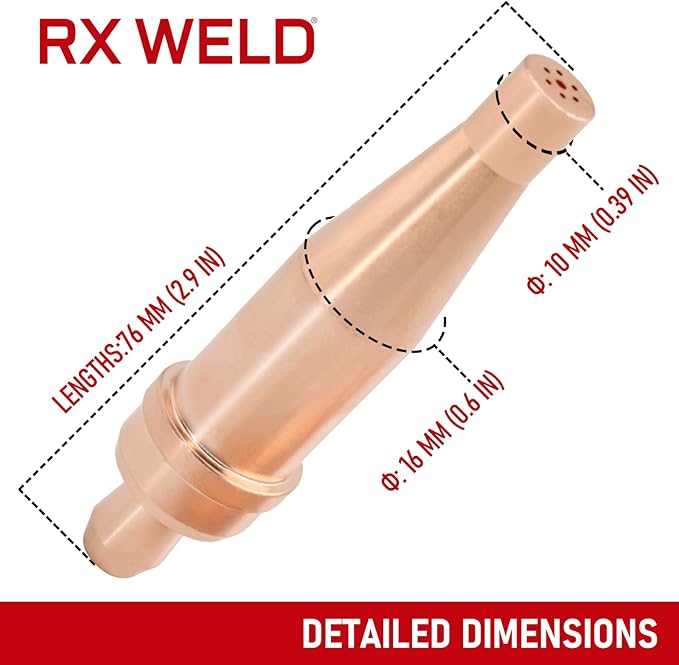RX WELD 2-1-101 Acetylene Cutting Torch Tips, Fit V-Style Heavy Duty Torch - Pack of 2